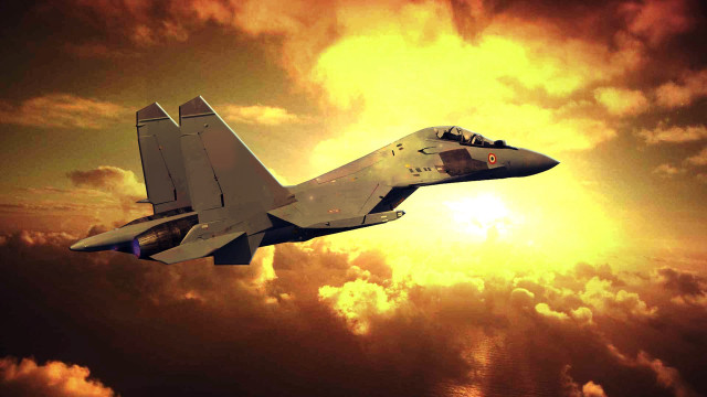 Fighter jet cloudy sky sunset free wallpaper for desktop - medium preview image