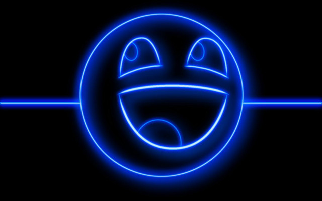 Blue neon smiley face black free wallpaper for desktop - medium preview image