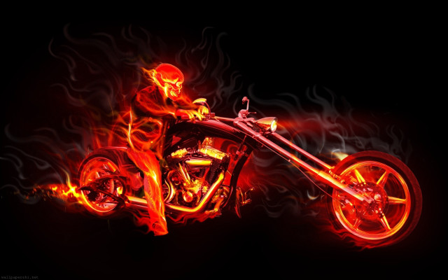 Motorcycle flames dark sky black free wallpaper for desktop - medium preview image