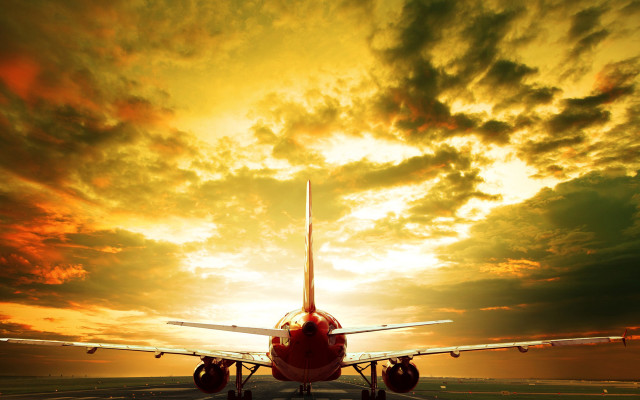 Plane runway sunset time beautiful free wallpaper for desktop - medium preview image