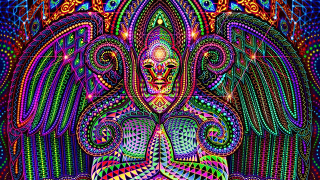 Psychedelic angel wings skull chest free wallpaper for desktop - medium preview image