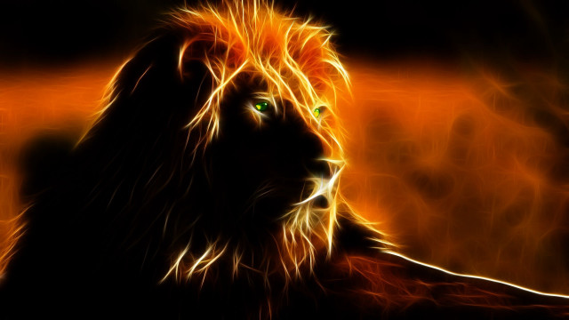 Glowing lion green eyes fire free wallpaper for desktop - medium preview image