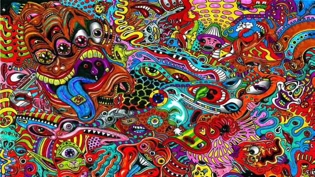 Colorful painting black background shapes free wallpaper for desktop - medium preview image
