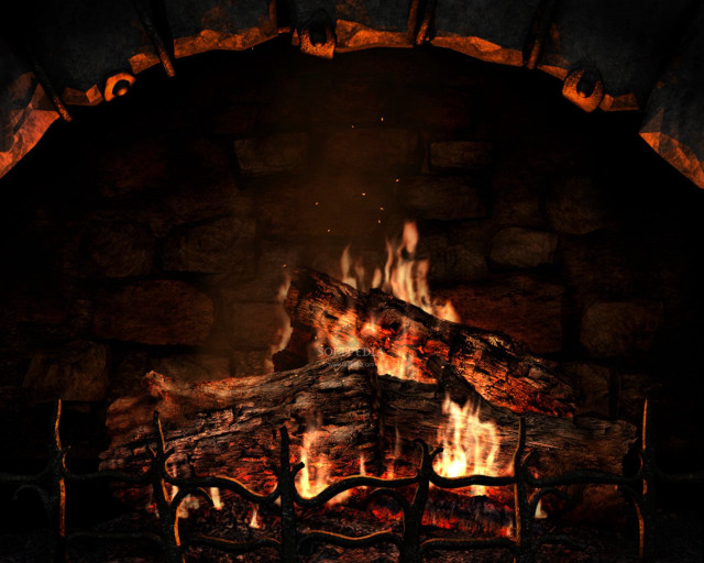 Fireplace burning logs flames warmth free wallpaper for desktop - medium preview image