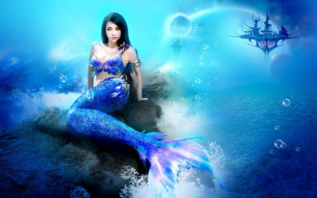Woman blue dress rock mermaid free wallpaper for desktop - medium preview image