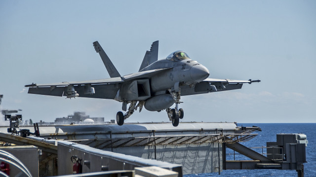 Fighter jet takeoff ship ocean free wallpaper for desktop - medium preview image