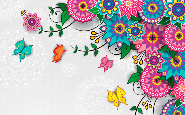 Colorful floral background white border free wallpaper for desktop - medium preview image