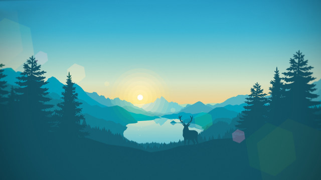 Deer forest sunset lake mountains free wallpaper for desktop - medium preview image