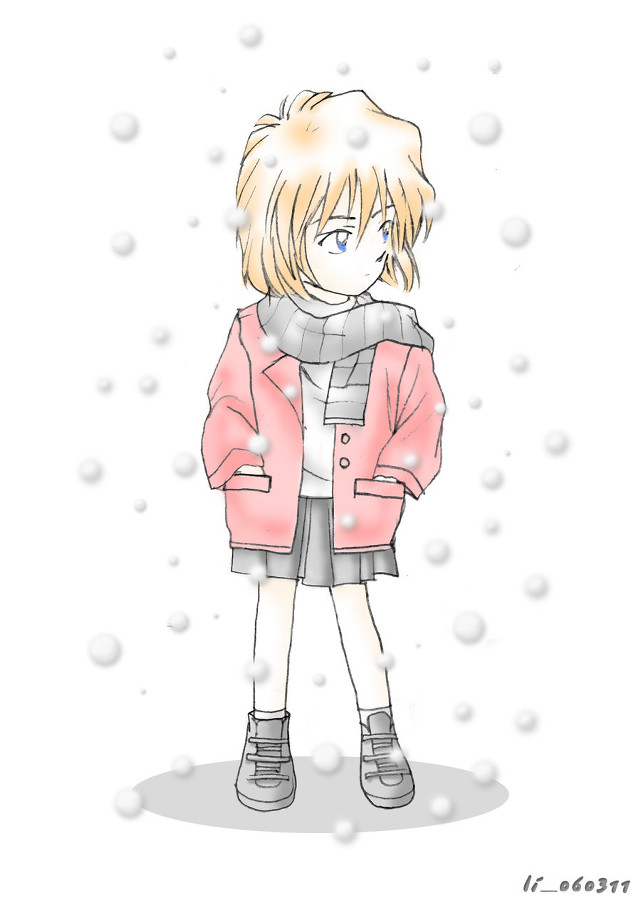 Girl pink coat snow ayako free wallpaper for mobile - medium preview image