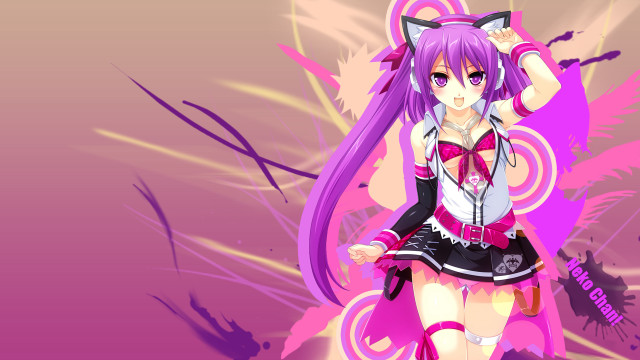 Anime girl purple hair cat #3 free wallpaper for desktop - medium preview image