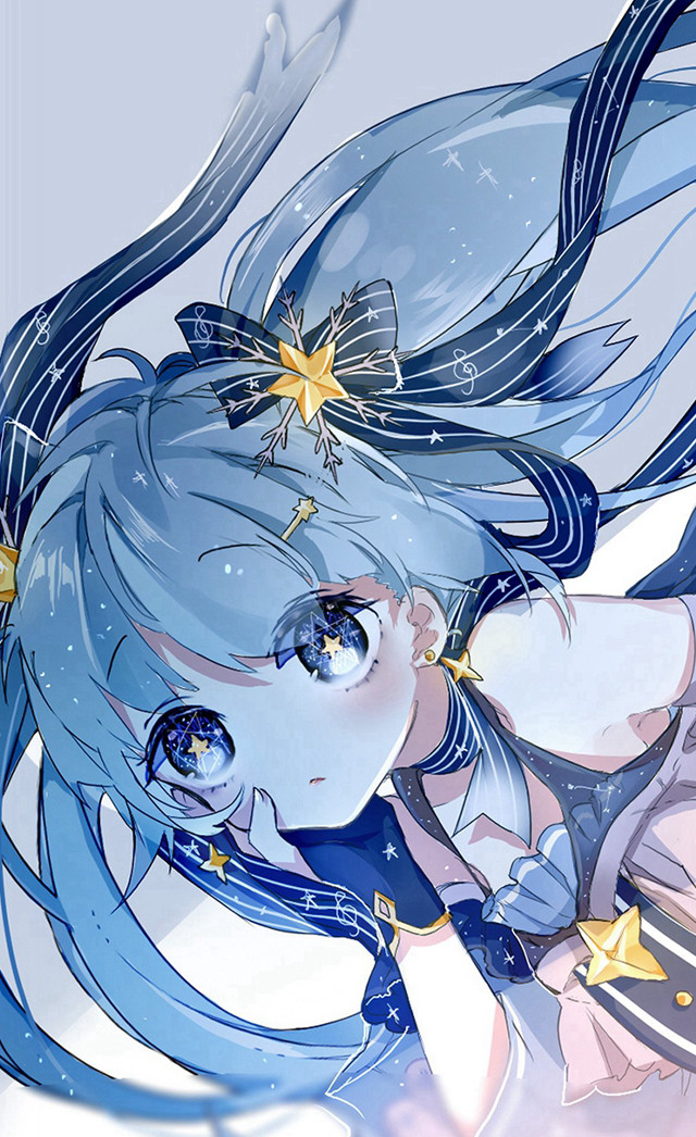 Anime girl blue hair stars free wallpaper for mobile - medium preview image