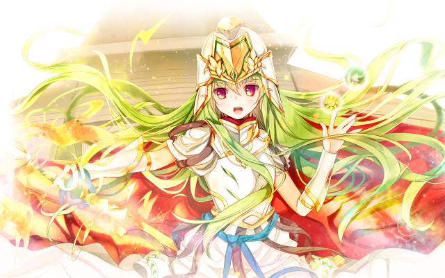 Woman long green hair yellow free wallpaper for desktop - medium preview image