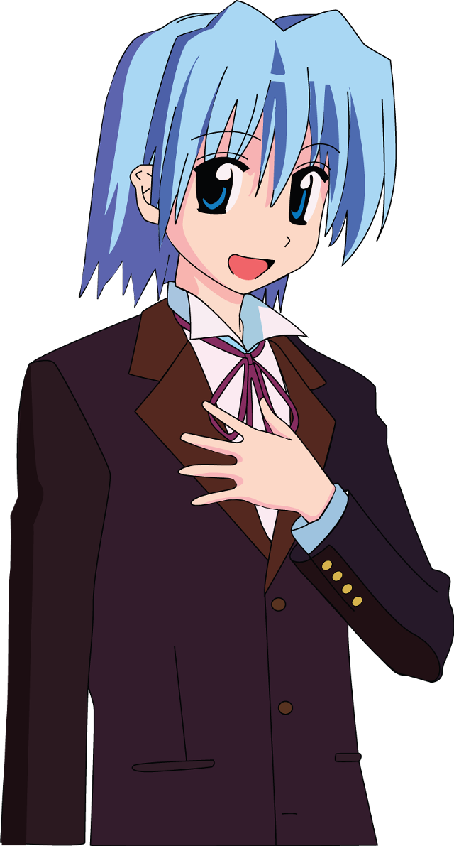 Bluehair purplejacket animegirl smiling schooluniform free wallpaper for mobile - medium preview image