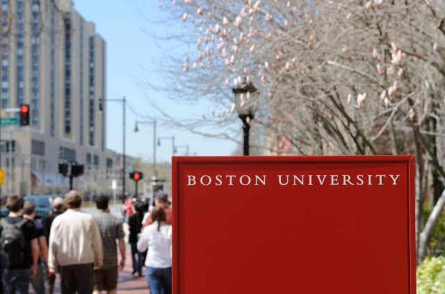 Boston university red sign crowd free wallpaper for desktop - medium preview image