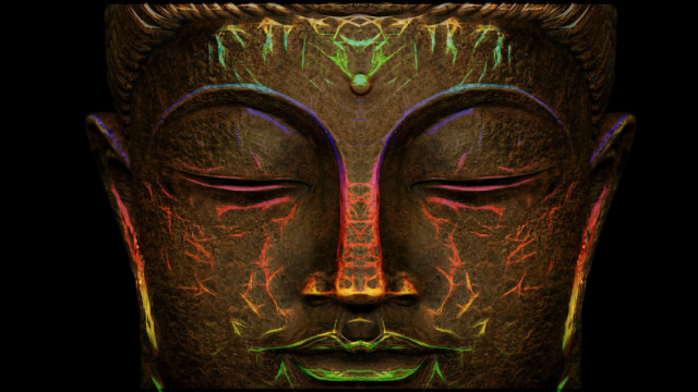 Buddha head psychedelic hologram pattern free wallpaper for desktop - medium preview image