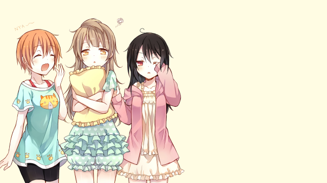 Three anime girls arms around free wallpaper for desktop - medium preview image