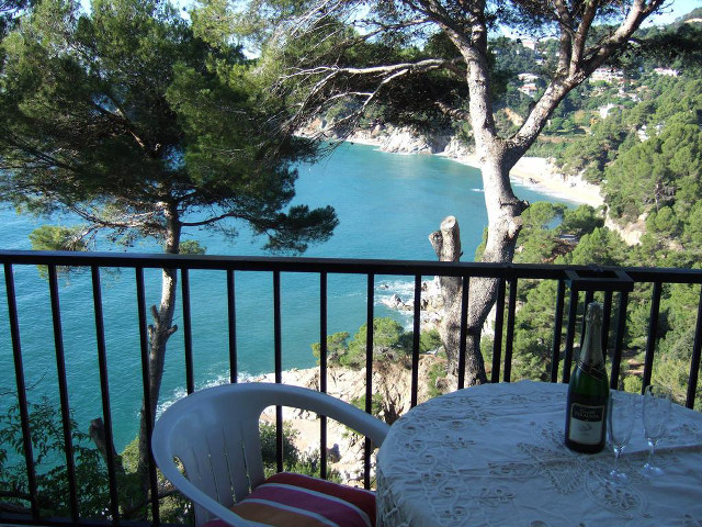 Balcony table chairs water trees free wallpaper for desktop - medium preview image