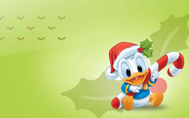 Cartoon duck santa hat holly free wallpaper for desktop - medium preview image