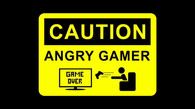 Yellow caution sign angry gamer free wallpaper for desktop - medium preview image