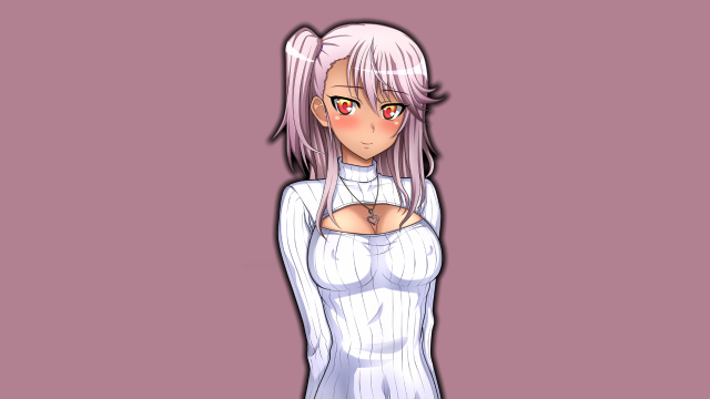 Cartoon girl pink hair white free wallpaper for desktop - medium preview image