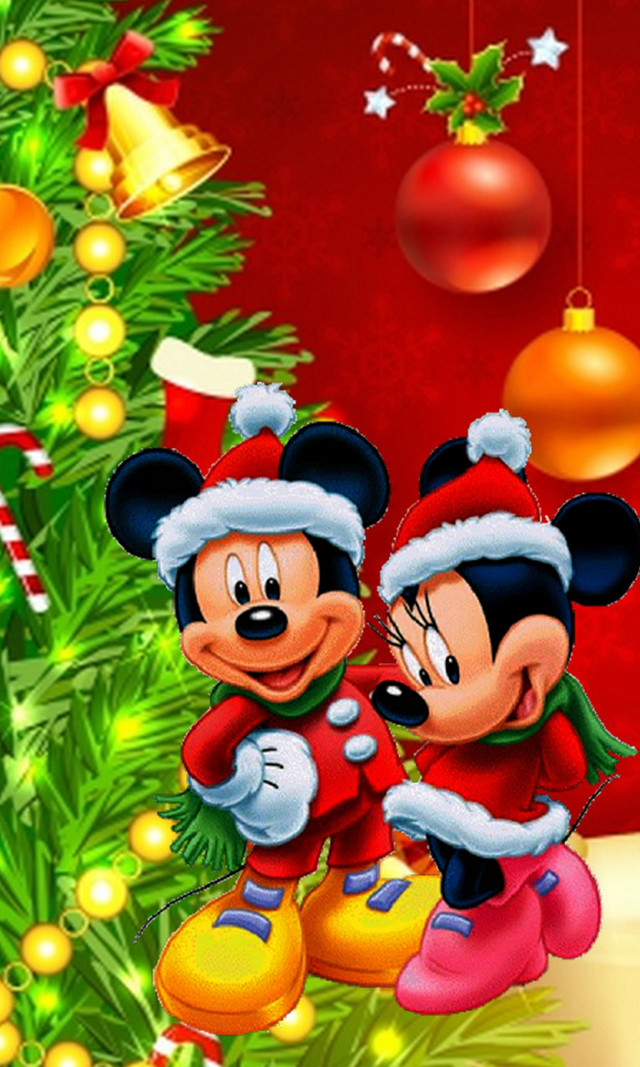 Mickey minnie mouse christmas scene free wallpaper for mobile - medium preview image
