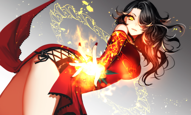 Woman red dress fire ball free wallpaper for desktop - medium preview image