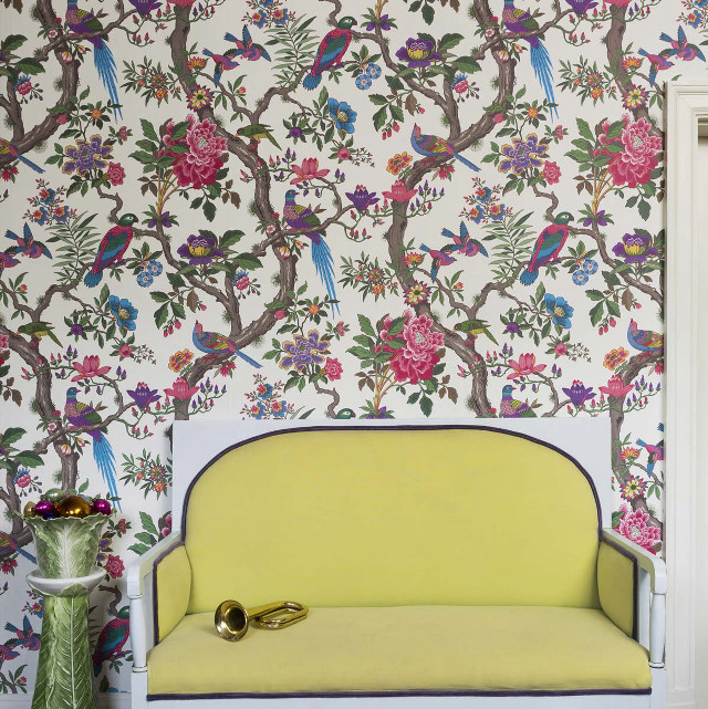 Yellow couch flower wall bird free wallpaper for tablet - medium preview image