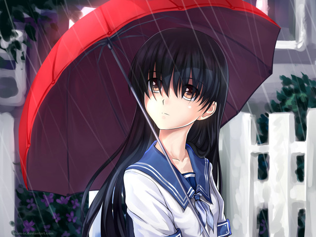 Girl red umbrella rain white free wallpaper for desktop - medium preview image
