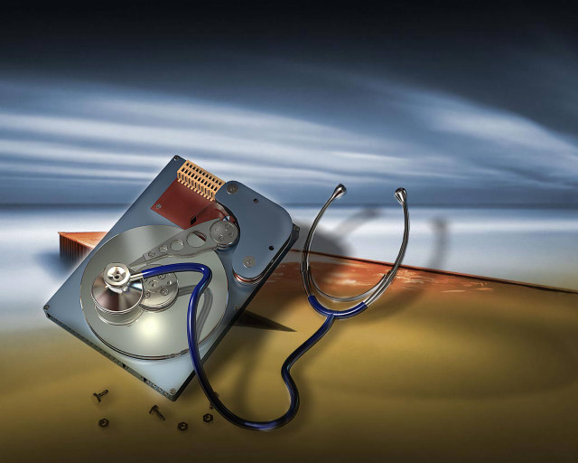 Hard drive stethoscope beach blue free wallpaper for desktop - medium preview image