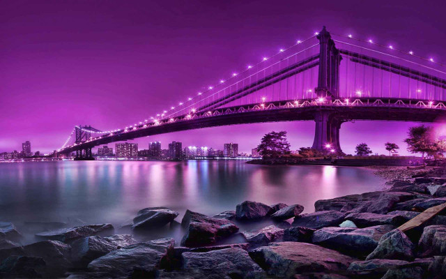 Bridge water purple sky city #2 free wallpaper for desktop - medium preview image