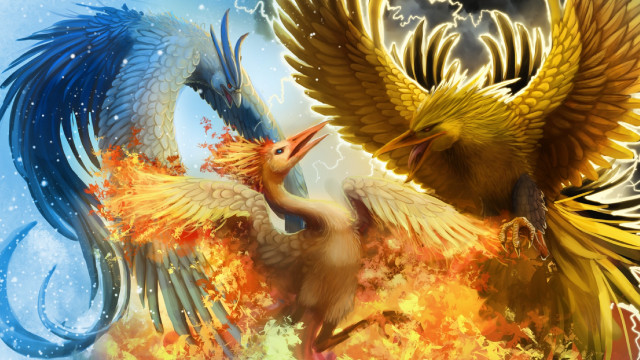 Birds fighting fire ice background free wallpaper for desktop - medium preview image