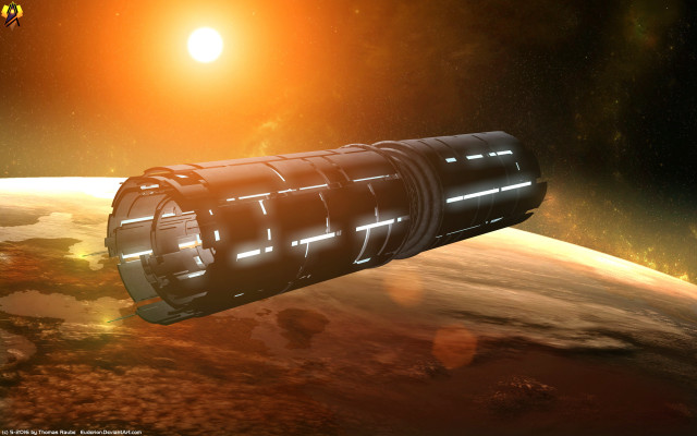 Space station planet sun red free wallpaper for desktop - medium preview image