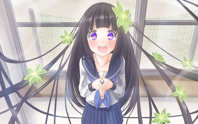 Girl long black hair blue #2 free wallpaper for desktop - medium preview image