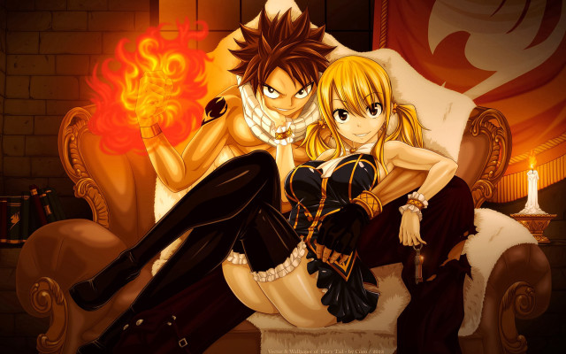 Anime couple chair fire candle free wallpaper for desktop - medium preview image