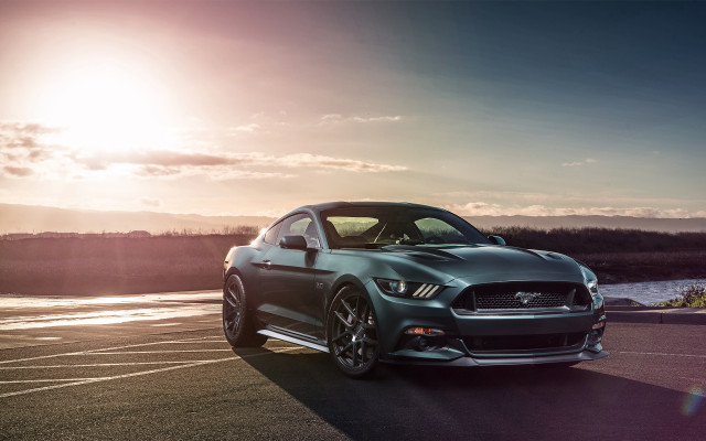 Mustang parked sunset horizon sunshine #2 free wallpaper for desktop - medium preview image