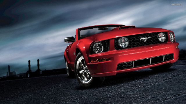Red mustang car night cloudy free wallpaper for desktop - medium preview image