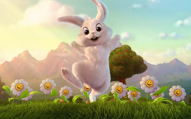 Cartoon bunny jumping field flowers #3 free wallpaper for desktop - medium preview image