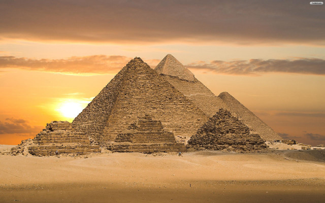Pyramids sunset sand cloudy sky free wallpaper for desktop - medium preview image