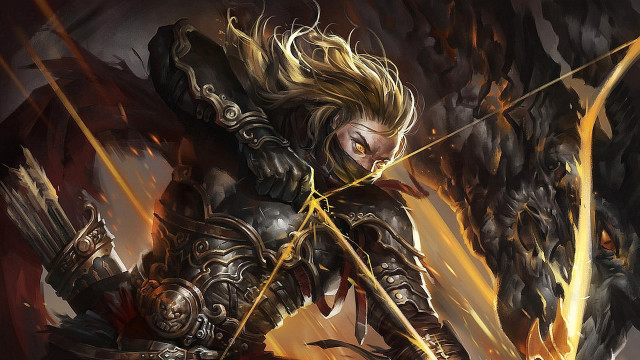 Woman sword demon back flaming free wallpaper for desktop - medium preview image