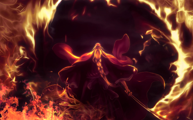 Woman red cape fire circle free wallpaper for desktop - medium preview image