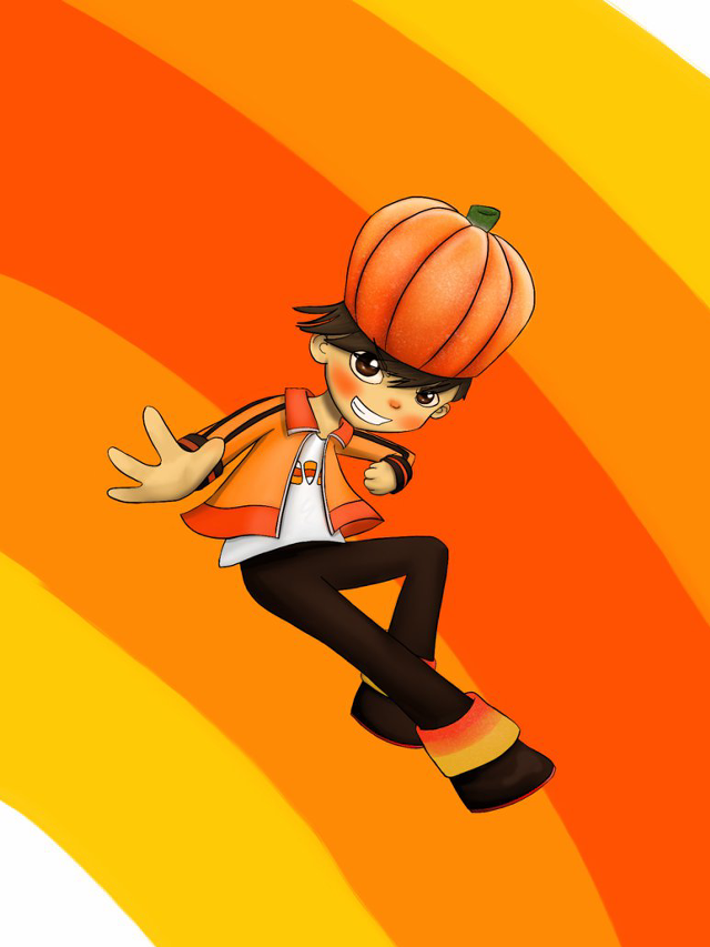 Cartoon character flying pumpkin head free wallpaper for mobile - medium preview image