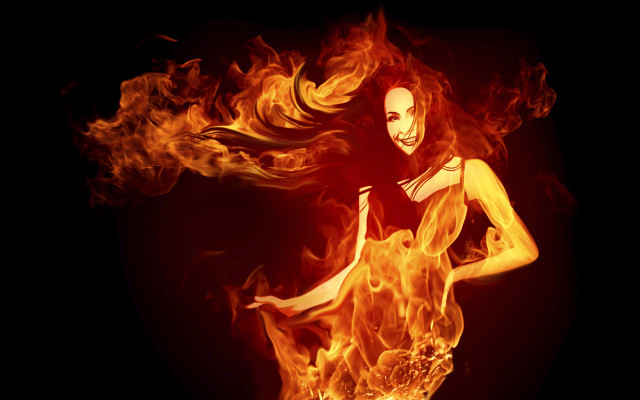 Woman mask fire arms spread free wallpaper for desktop - medium preview image