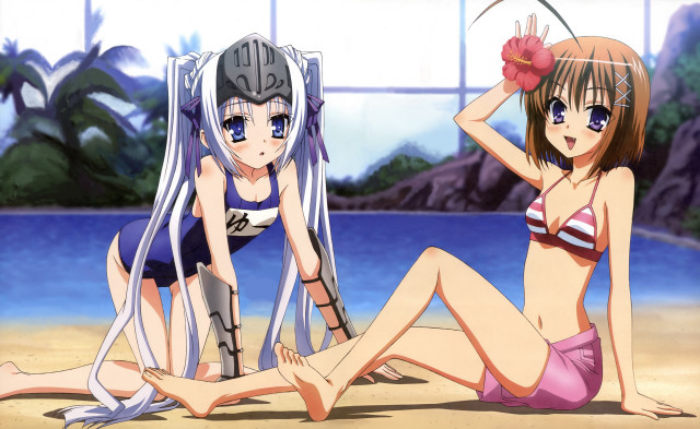 Anime beach girls helmet bikini free wallpaper for desktop - medium preview image