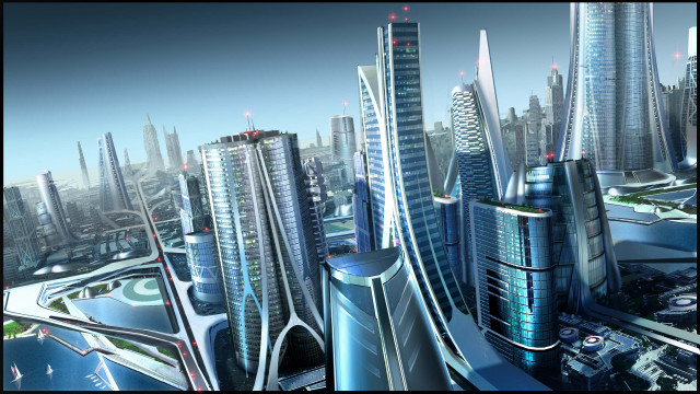 Futuristic cityscape neo tokyo architecture free wallpaper for desktop - medium preview image