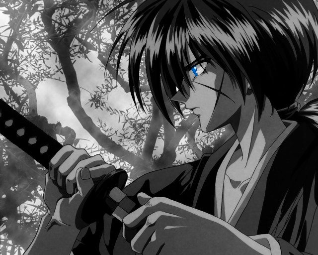 Man sword tree blue eyes free wallpaper for desktop - medium preview image