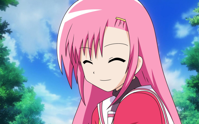 Girl pink hair backpack forest free wallpaper for desktop - medium preview image