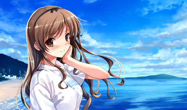 Girl beach hair wind blue free wallpaper for desktop - medium preview image