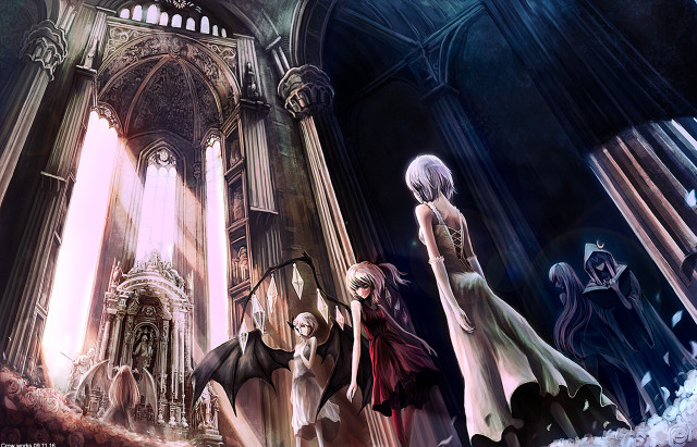 Women gothic castle clock tower free wallpaper for desktop - medium preview image