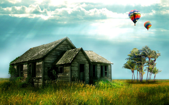 House field hot air balloon #3 free wallpaper for desktop - medium preview image