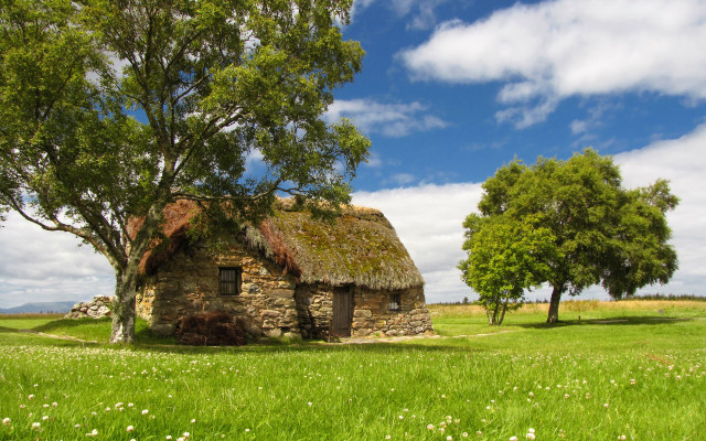 Stone house grass roof tree #2 free wallpaper for desktop - medium preview image